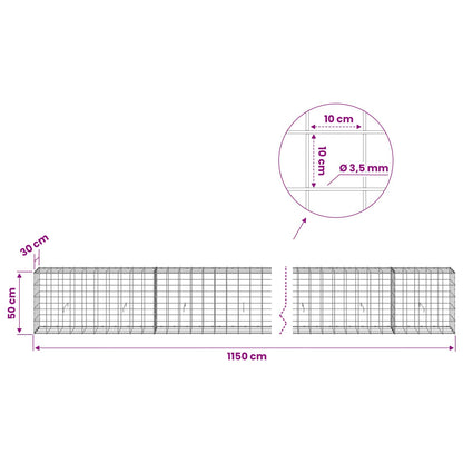 vidaXL Gabion with 3.5 mm Wire and 10x10 cm Mesh 1150x30x50 cm 6