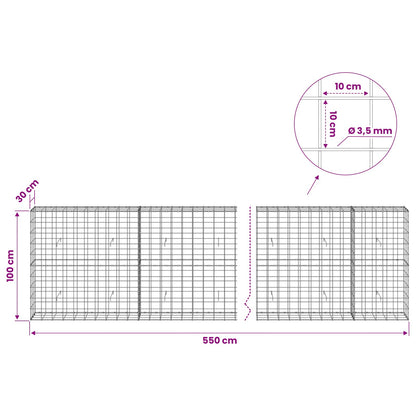 vidaXL Gabion with 3.5 mm Wire and 10x10 cm Mesh 550x30x100 cm 6