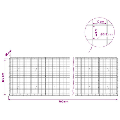 vidaXL Gabion with 3.5 mm Wire and 10x10 cm Mesh 700x30x100 cm 6