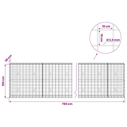 vidaXL Gabion with 3.5 mm Wire and 10x10 cm Mesh 750x30x100 cm 6