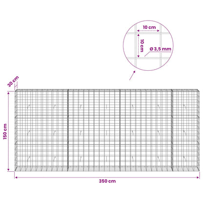 vidaXL Gabion with 3.5 mm Wire and 10x10 cm Mesh 350x30x150 cm 6