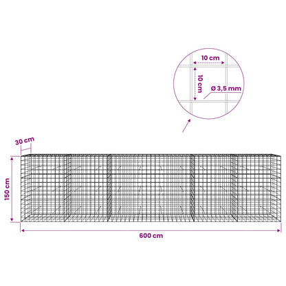 vidaXL Gabion with 3.5 mm Wire and 10x10 cm Mesh 600x30x150 cm 6