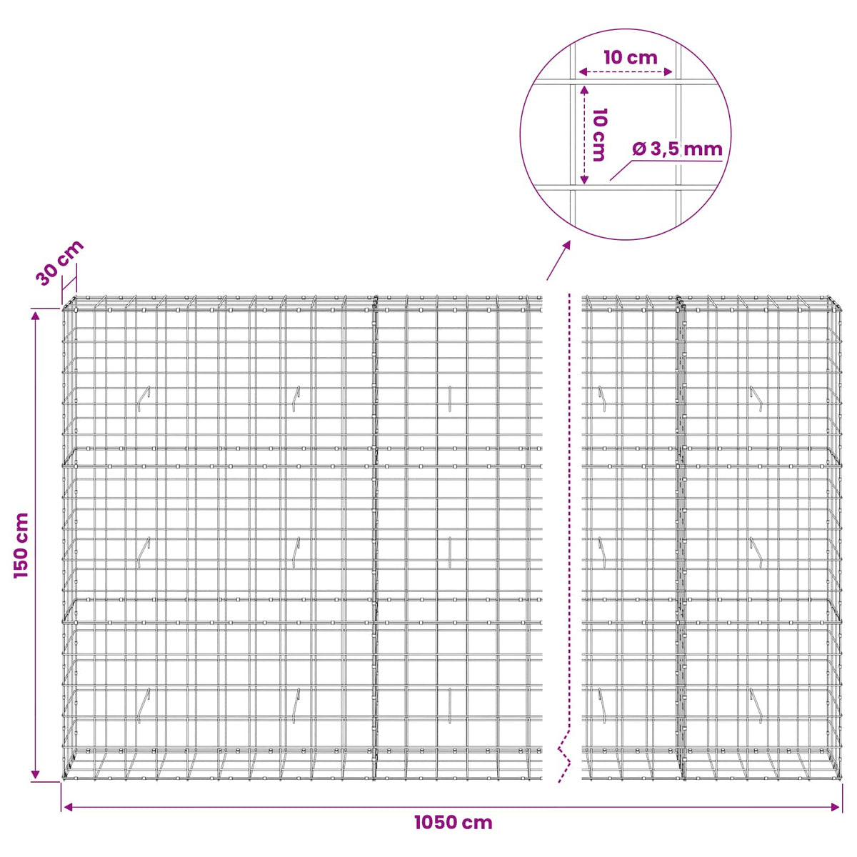 Gabion with 3.5 mm Wire and 10x10 cm Mesh 1050x30x150 cm 1050 cm