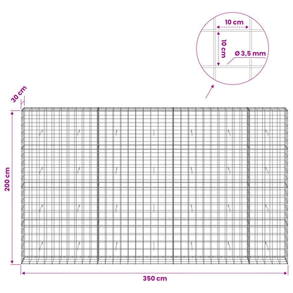 vidaXL Gabion with 3.5 mm Wire and 10x10 cm Mesh 350x30x200 cm 6