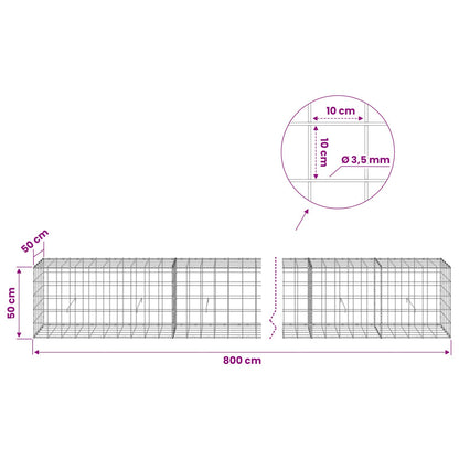 vidaXL Gabion with 3.5 mm Wire and 10x10 cm Mesh 800x50x50 cm 6