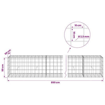 vidaXL Gabion with 3.5 mm Wire and 10x10 cm Mesh 850x50x50 cm 6