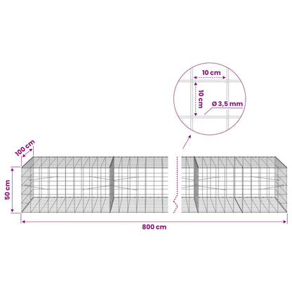 vidaXL Gabion with 3.5 mm Wire and 10x10 cm Mesh 800x100x50 cm 6