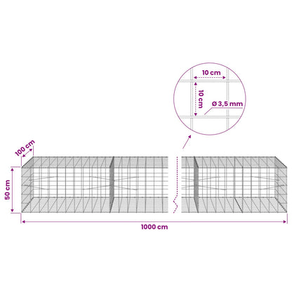 vidaXL Gabion with 3.5 mm Wire and 10x10 cm Mesh 1000x100x50 cm 6