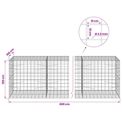 vidaXL Gabion with 3.5 mm Wire and 10x10 cm Mesh 600x100x100 cm 6