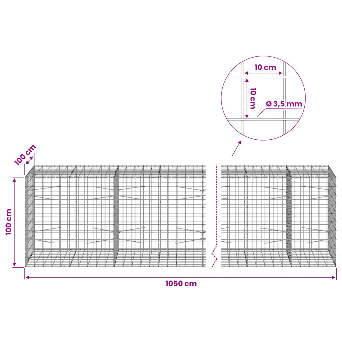 Gabion with 3.5 mm Wire and 10x10 cm Mesh 1050x100x100 cm 1050 cm