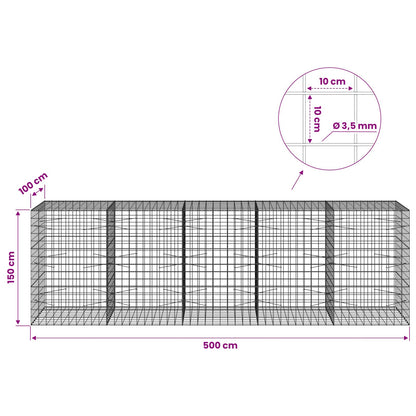vidaXL Gabion with 3.5 mm Wire and 10x10 cm Mesh 500x100x150 cm 6