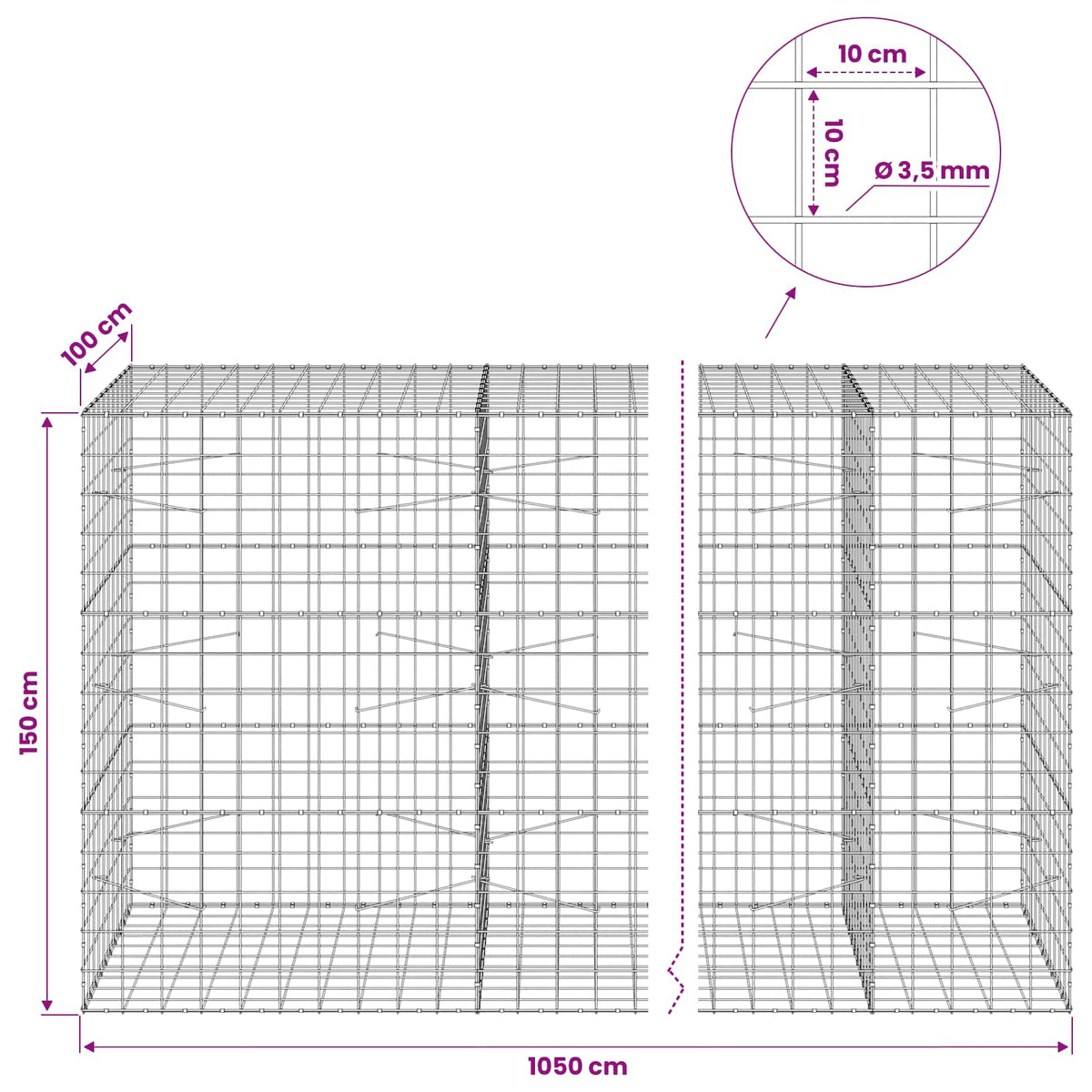 Gabion with 3.5 mm Wire and 10x10 cm Mesh 1050x100x150 cm 1050 cm