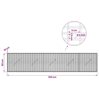 vidaXL Gabion with 5 mm Wire and 5x2.5 cm Mesh 250x10x50 cm 6