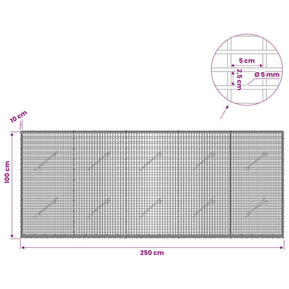 vidaXL Gabion with 5 mm Wire and 5x2.5 cm Mesh 250x10x100 cm 6