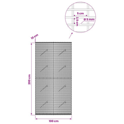 vidaXL Gabion with 5 mm Wire and 5x2.5 cm Mesh 100x10x200 cm 6