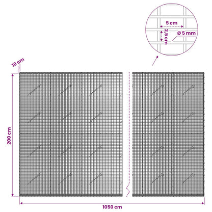 Gabion with 5 mm Wire and 5x2.5 cm Mesh 1050x10x200 cm 1050 cm