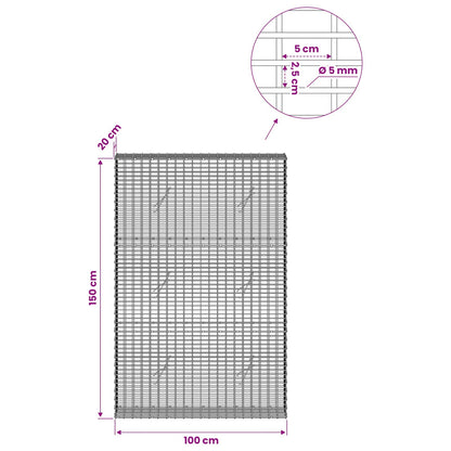 Gabion with 5 mm Wire and 5x2.5 cm Mesh 100x20x150 cm 100 cm