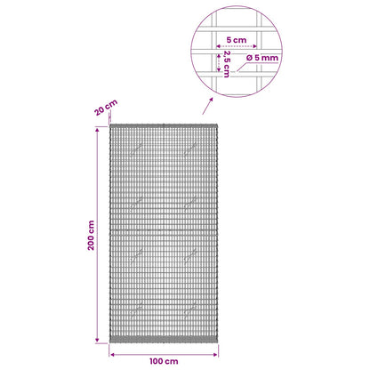 Gabion with 5 mm Wire and 5x2.5 cm Mesh 50x20x200 cm 100 cm