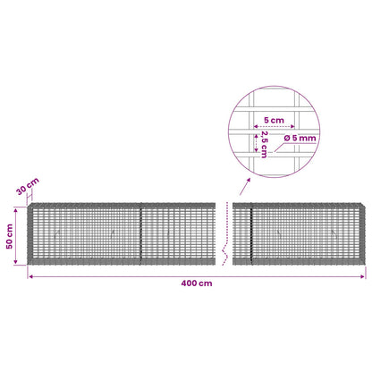 vidaXL Gabion with 5 mm Wire and 5x2.5 cm Mesh 400x30x50 cm 6