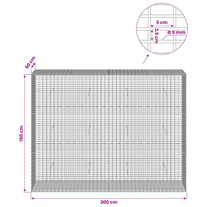 Gabion with 5 mm Wire and 5x2.5 cm Mesh 50x50x150 cm 200 cm