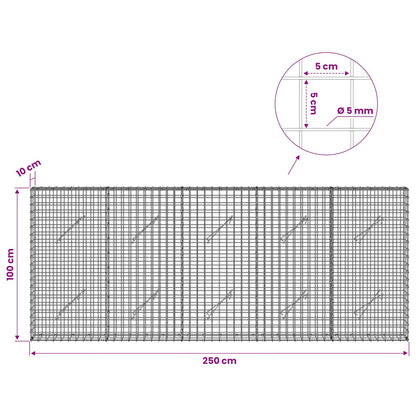 vidaXL Gabion with 5 mm Wire and 5x5 cm Mesh 250x10x100 cm 6