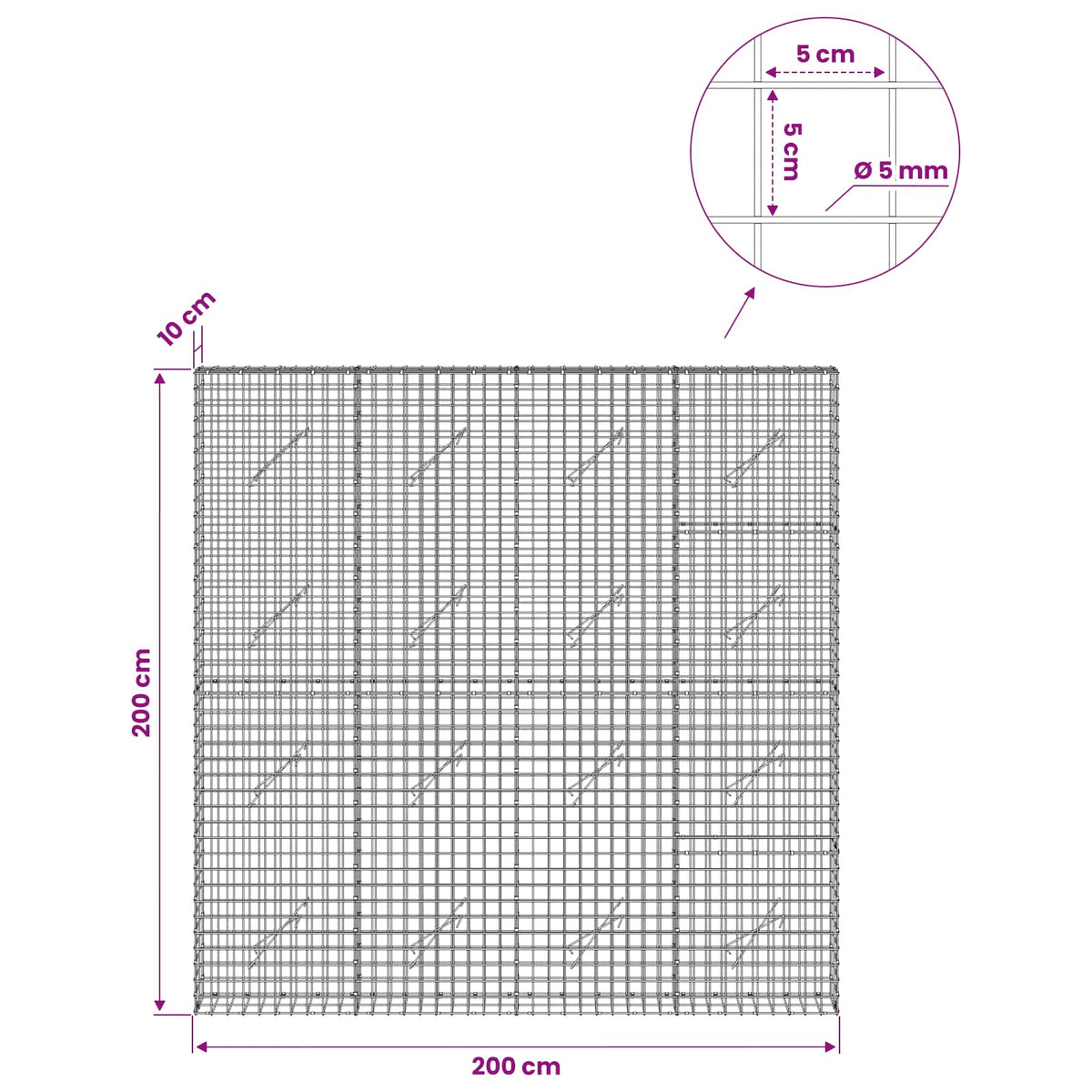vidaXL Gabion with 5 mm Wire and 5x5 cm Mesh 200x10x200 cm 6