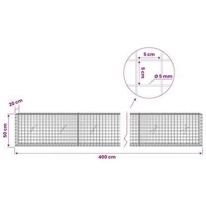 vidaXL Gabion with 5 mm Wire and 5x5 cm Mesh 400x20x50 cm 6