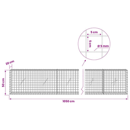 Gabion with 5 mm Wire and 5x5 cm Mesh 1050x20x50 cm 1050 cm