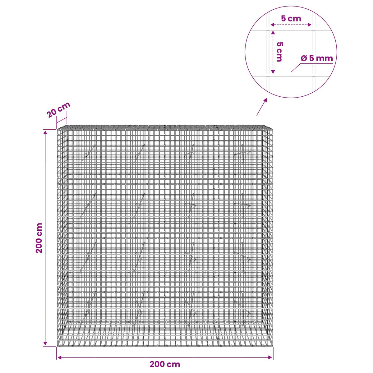 vidaXL Gabion with 5 mm Wire and 5x5 cm Mesh 200x20x200 cm 6