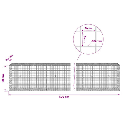 vidaXL Gabion with 5 mm Wire and 5x5 cm Mesh 400x30x50 cm 6