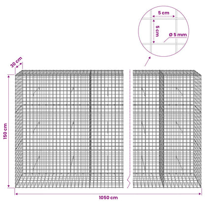 Gabion with 5 mm Wire and 5x5 cm Mesh 1050x30x150 cm 1050 cm