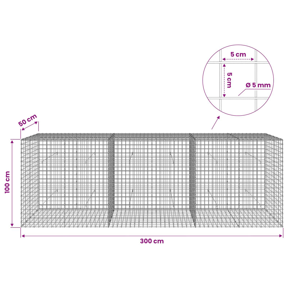 vidaXL Gabion with 5 mm Wire and 5x5 cm Mesh 300x50x100 cm 6