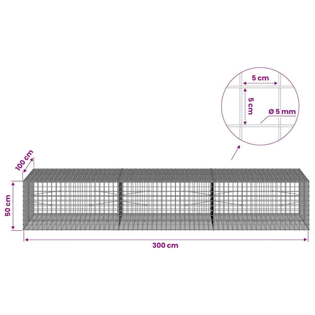 vidaXL Gabion with 5 mm Wire and 5x5 cm Mesh 300x100x50 cm 6