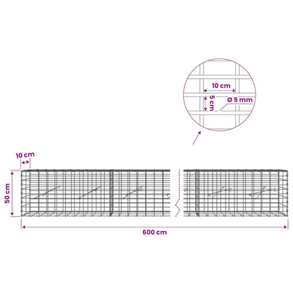 vidaXL Gabion with 5 mm Wire and 5x10 cm Mesh 600x10x50 cm 6