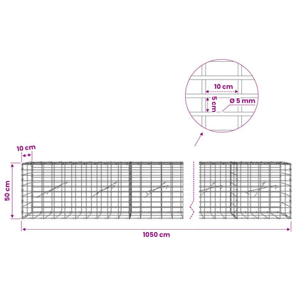 Gabion with 5 mm Wire and 5x10 cm Mesh 1050x10x50 cm 1050 cm