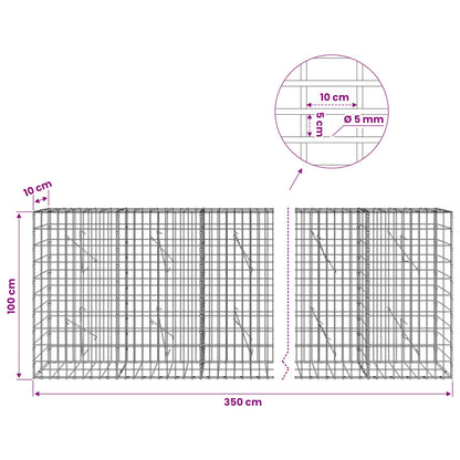 vidaXL Gabion with 5 mm Wire and 5x10 cm Mesh 350x10x100 cm 6
