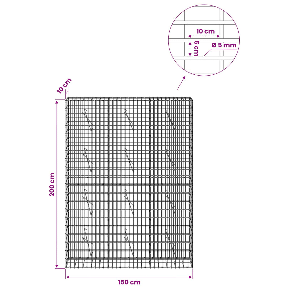 vidaXL Gabion with 5 mm Wire and 5x10 cm Mesh 150x10x200 cm 6