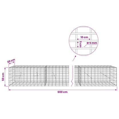 vidaXL Gabion with 5 mm Wire and 5x10 cm Mesh 600x20x50 cm 6