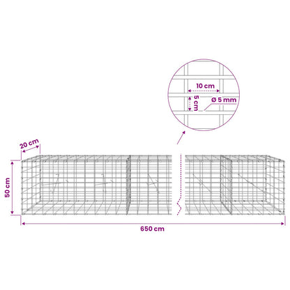 vidaXL Gabion with 5 mm Wire and 5x10 cm Mesh 650x20x50 cm 6