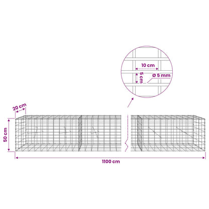 Gabion with 5 mm Wire and 5x10 cm Mesh 1100x20x50 cm 1100 cm