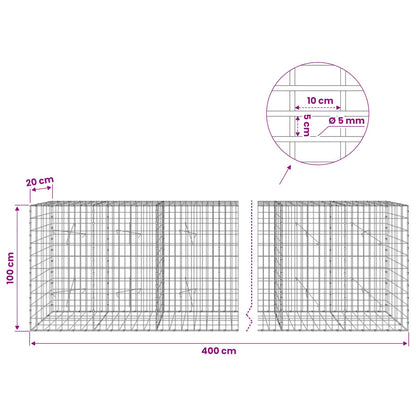 vidaXL Gabion with 5 mm Wire and 5x10 cm Mesh 400x20x100 cm 6