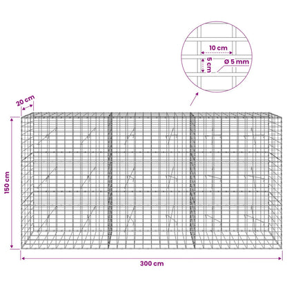 vidaXL Gabion with 5 mm Wire and 5x10 cm Mesh 300x20x150 cm 6