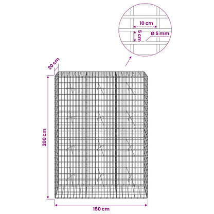 vidaXL Gabion with 5 mm Wire and 5x10 cm Mesh 150x20x200 cm 6