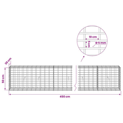 vidaXL Gabion with 5 mm Wire and 5x10 cm Mesh 450x30x50 cm 6