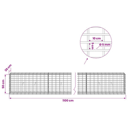 Gabion with 5 mm Wire and 5x10 cm Mesh 1100x30x50 cm 1100 cm