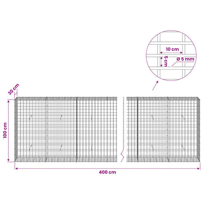 vidaXL Gabion with 5 mm Wire and 5x10 cm Mesh 400x30x100 cm 6