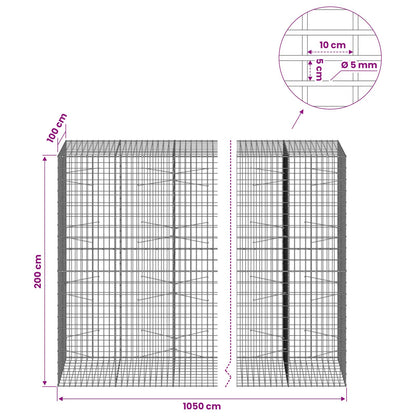 Gabion with 5 mm Wire and 5x10 cm Mesh 1050x100x200 cm 1050 cm