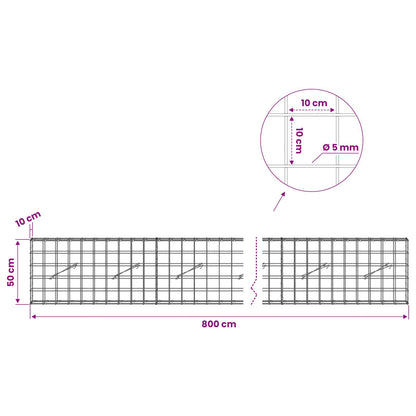 vidaXL Gabion with 5 mm Wire and 10x10 cm Mesh 800x10x50 cm 6