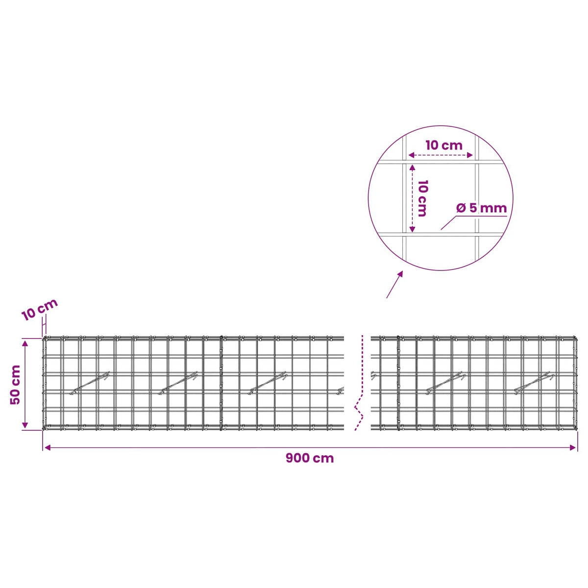 vidaXL Gabion with 5 mm Wire and 10x10 cm Mesh 900x10x50 cm 6