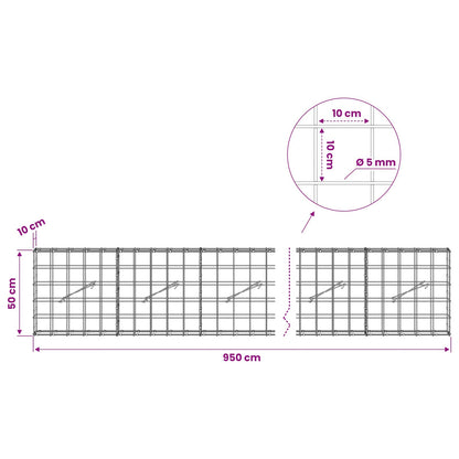 vidaXL Gabion with 5 mm Wire and 10x10 cm Mesh 950x10x50 cm 6